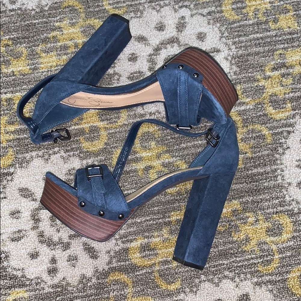 Jessica Simpson Blue Suede Platform Heels